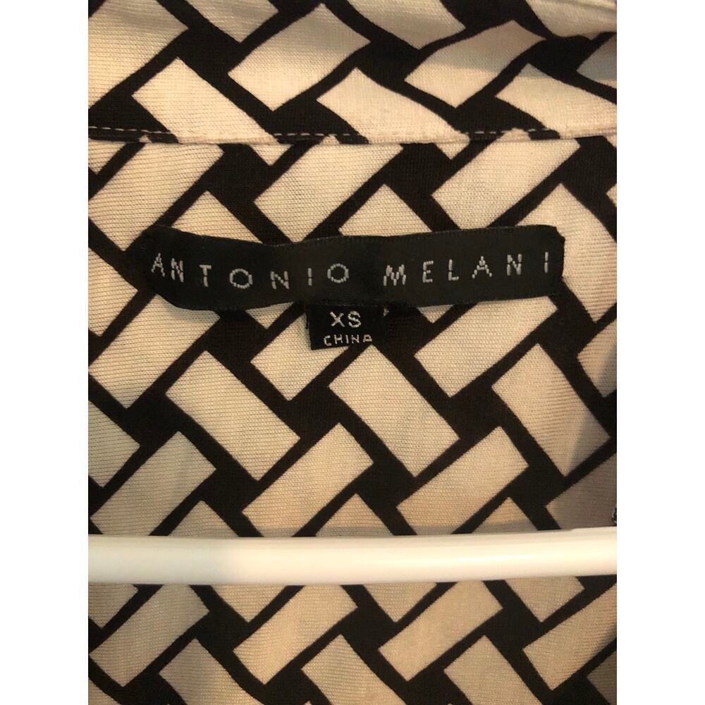 Antonio Melani XS Black Cream Geometric Print Button Down Blouse - Picture 3 of 4